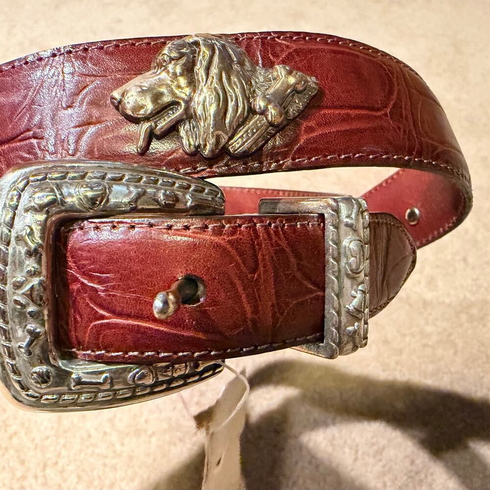 Vintage Brighton/talbots Dog Breed Concho Leather Belt Brown Croc Embossed SZ 34